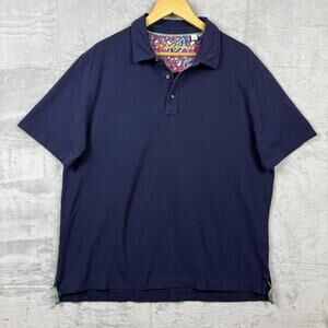 Robert Graham Navy Polo Shirt Men XL Signature Contrast Trim Bold Collar Detail